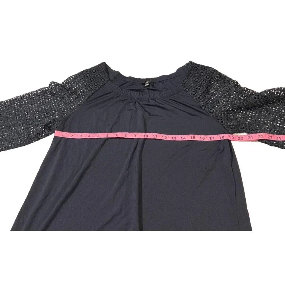 Talbots Plus Women's Size X Navy Blue Blouse Crochet Gothic Laced 3/4 Sleeves - Picture 6 of 8